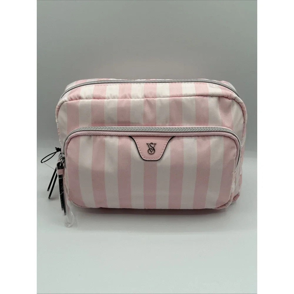 Victoria's Secret Heritage Stripe Travel Makeup Pouch Toiletry Bag Logo NWT